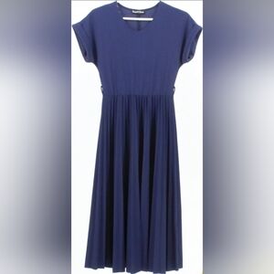 Navy pleated a-line dress
